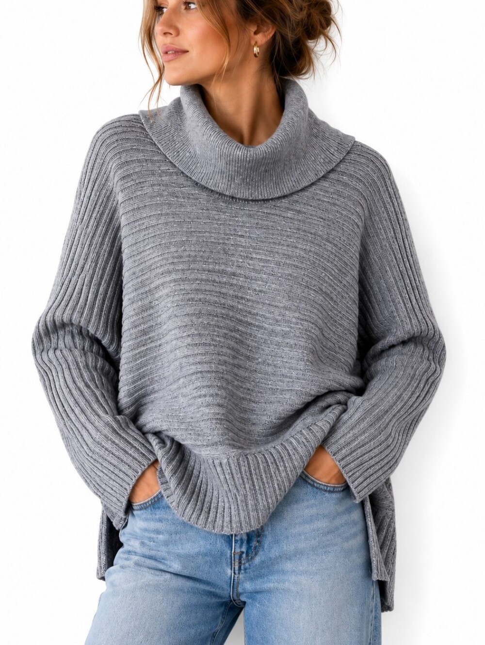 MOTH BY ANTHROPOLOGIE Ribbed Cowl Neck Sweater Gray Small Oversized Cozy